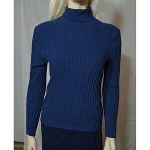 Y2K American Pride Basic Navy Rib Knit Slim Fit Turtleneck Sweater Women's Large